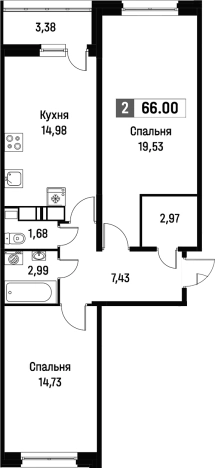 Купить двухкомнатную квартиру на улице Ручьёвский проспект в Мурине. Вариант № 8064572, 0, площадь -  квм, цена 11102850 рублей