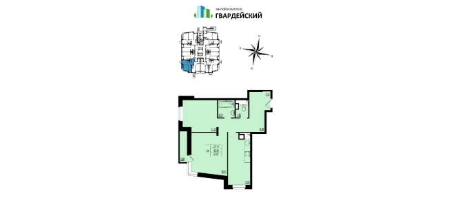 . Вариант № 105406, 1, площадь - 57.07 квм, цена 5707000 рублей