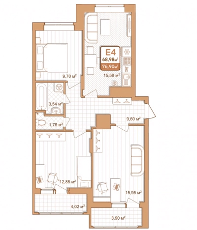 . Вариант № 70941, 0, площадь - 76.9 квм, цена 5767500 рублей