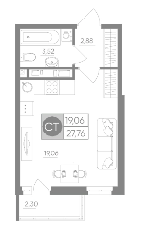 Купить Студию в Тульской области. Вариант № 78013, 0, площадь -  квм, цена 2997247 рублей