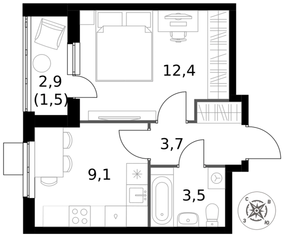 . Вариант № 10221476, 0, площадь - 30.2 квм, цена 10893140 рублей
