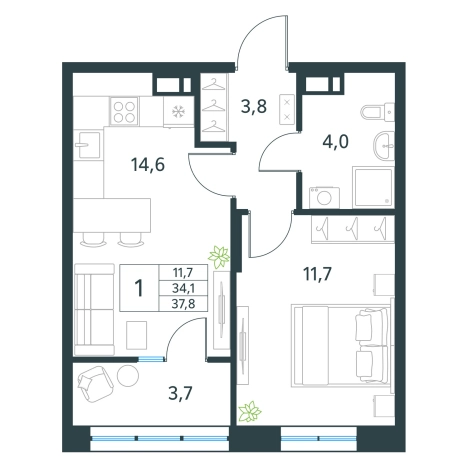 Купить однокомнатную квартиру в ЖК мкр. Хороший в Чите. Вариант № 139677, 0, площадь -  квм, цена 5976180 рублей