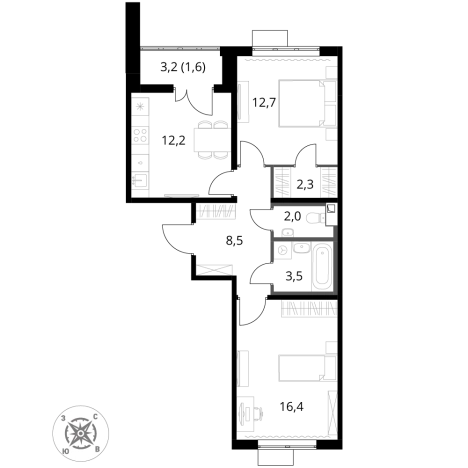 . Вариант № 9825274, 0, площадь - 59.2 квм, цена 18138880 рублей