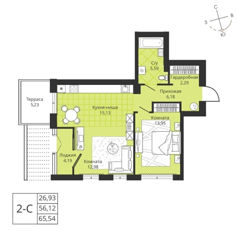 Купить двухкомнатную квартиру на улице Тесла в Новосибирской области. Вариант № 9957093, 0, площадь -  квм, цена 9166000 рублей