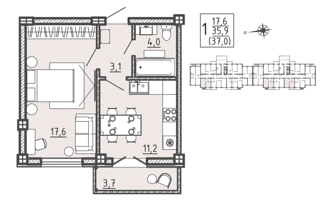 Купить квартиру в новостройках в ЖК Ю в Воронеже. Вариант № 109058, 0, площадь -  квм, цена 4783360 рублей