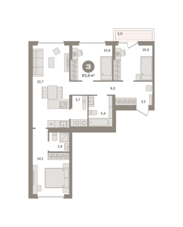 Купить трехкомнатную квартиру у метро Домодедовская в Видном. Вариант № 8529540, 0, площадь -  квм, цена 14370000 рублей