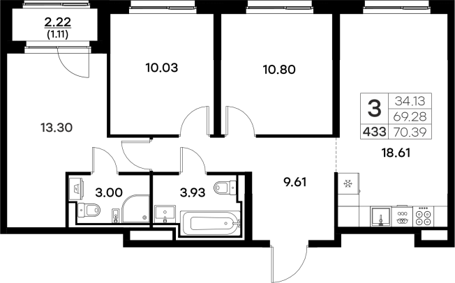 . Вариант № 134134, 0, площадь - 70.39 квм, цена 10870587.0000 рублей
