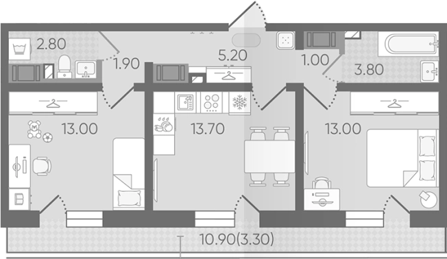 . Вариант № 8093507, 0, площадь - 54.4 квм, цена 10887759 рублей