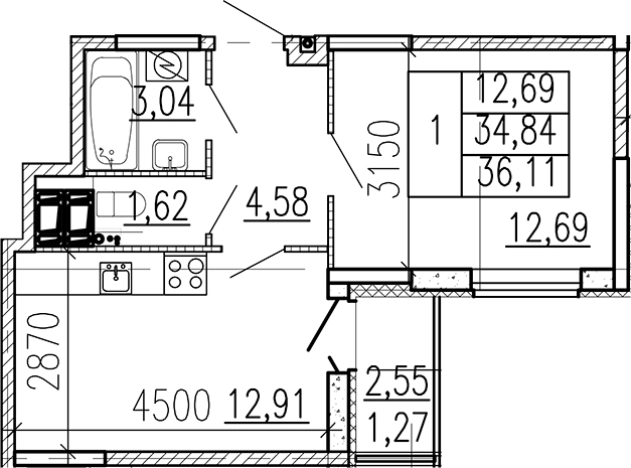 Купить однокомнатную квартиру в ЖК Высота в Ленинградской области. Вариант № 9095374, 0, площадь -  квм, цена 5100400 рублей