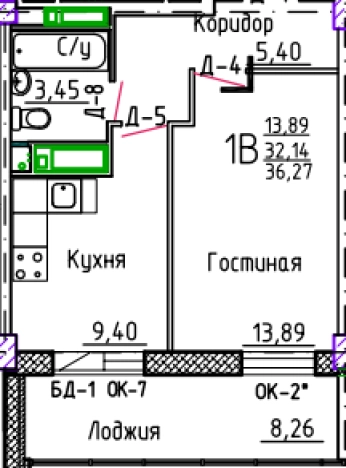 Купить квартиру в Республике Татарстан (татарстан). Вариант № 139951, 1, площадь -  квм, цена 5960902 рублей