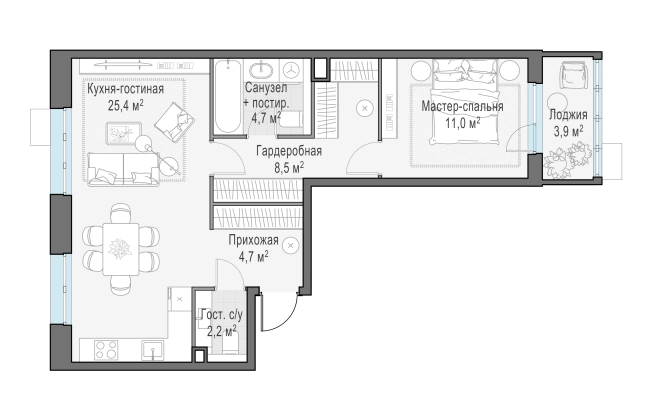 . Вариант № 165963, 0, площадь - 55.8 квм, цена 10640000 рублей