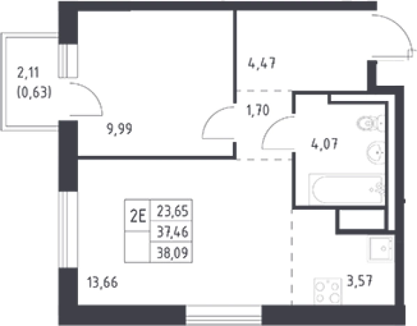 . Вариант № 6708206, 0, площадь - 37.46 квм, цена 5616713 рублей