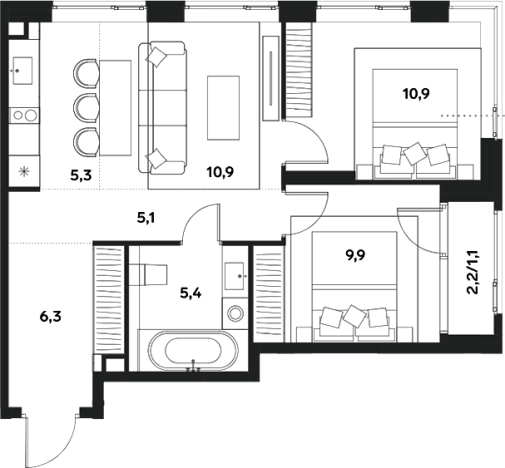 Купить трехкомнатную квартиру у метро Спартак в Москве. Вариант № 121326, 0, площадь -  квм, цена 21443940 рублей