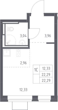 . Вариант № 3038851, 0, площадь - 22.29 квм, цена 3601239 рублей