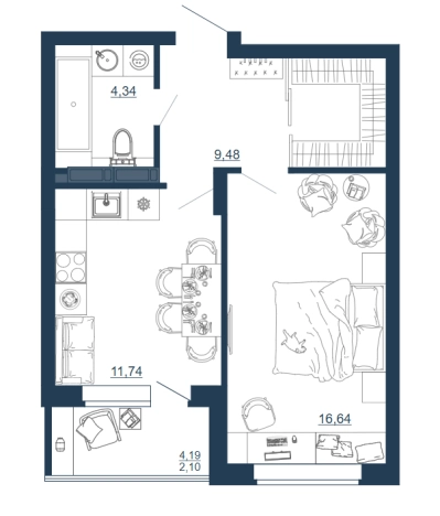 Купить однокомнатную квартиру в ЖК Титул в Воронеже. Вариант № 106347, 0, площадь -  квм, цена 6202000 рублей