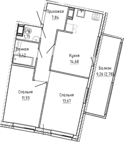 Купить двухкомнатную квартиру в Мурине. Вариант № 8928274, 0, площадь -  квм, цена 11458409 рублей