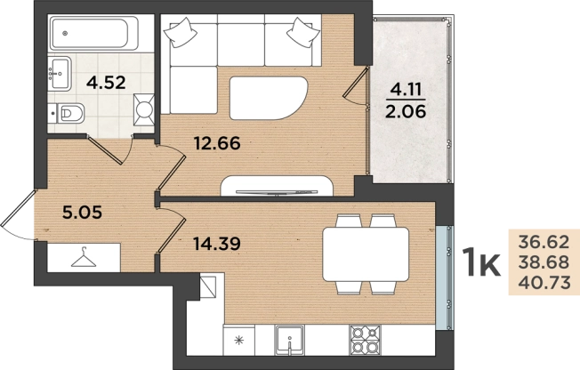 Купить однокомнатную квартиру в ЖК Клён (Калининград) в Калининграде. Вариант № 65355, 0, площадь -  квм, цена 4690000 рублей