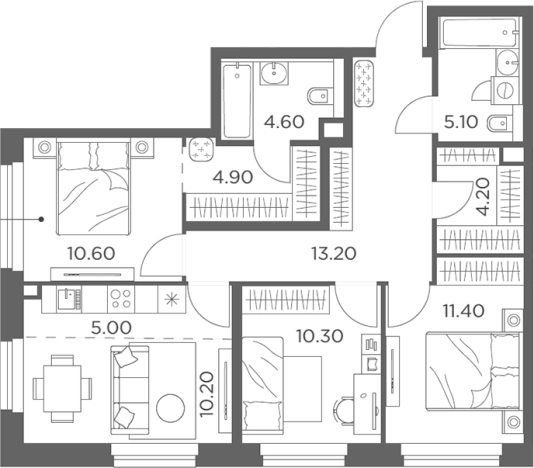 Купить четырехкомнатную квартиру в новостройках у метро Рабочий Посёлок в Москве. Вариант № 187989, 0, площадь -  квм, цена 14587058 рублей