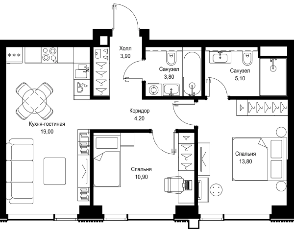 Купить двухкомнатную квартиру у метро Тушинская в Москве. Вариант № 10443488, 0, площадь -  квм, цена 27205740 рублей