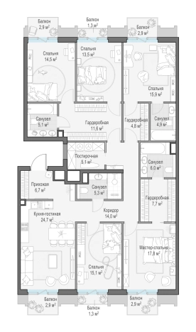 Купить однокомнатную квартиру в новостройках на улице Средний Тишинский переулок в Москве. Вариант № 169059, 0, площадь -  квм, цена 284050000 рублей