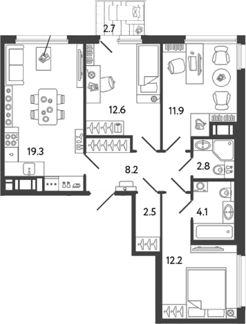 Купить многокомнатную квартиру у метро Улица Дыбенко в Санкт-Петербурге. Вариант № 6252235, 0, площадь -  квм, цена 22143049 рублей