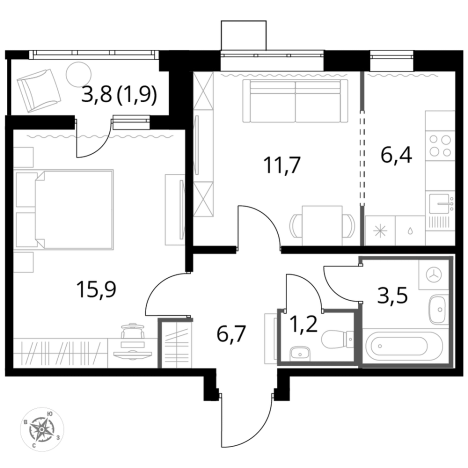 . Вариант № 9876477, 0, площадь - 47.4 квм, цена 16514160 рублей