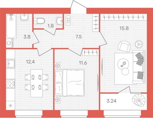 . Вариант № 88595, 0, площадь - 56.14 квм, цена 4828040 рублей