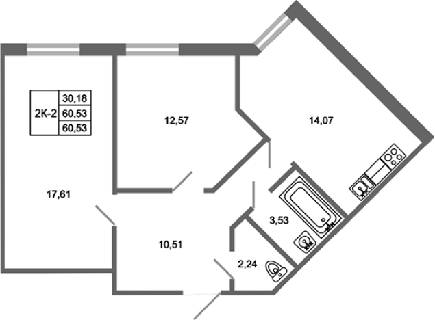 Купить двухкомнатную квартиру в новостройках у метро Девяткино в Ленинградской области. Вариант № 7791059, 0, площадь -  квм, цена 9442680 рублей