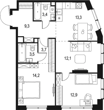 Купить трехкомнатную квартиру в районе Очаково-Матвеевское в Москве. Вариант № 203008, 0, площадь -  квм, цена 30098598 рублей