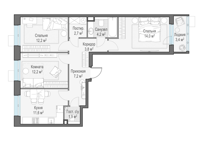Купить трехкомнатную квартиру в Пушкине. Вариант № 131106, 0, площадь -  квм, цена 15920000 рублей