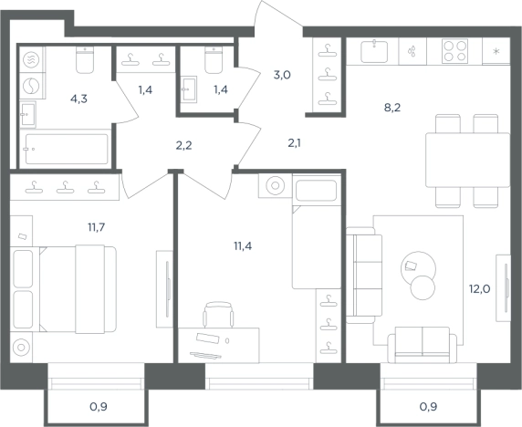 Купить трехкомнатную квартиру в Микрорайоне Равновесие, село Перхушково в Московской области. Вариант № 157272, 0, площадь - квм, цена 12671869 рублей
