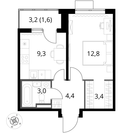 Купить однокомнатную квартиру в новостройках в Видном. Вариант № 9905776, 0, площадь -  квм, цена 12340650 рублей