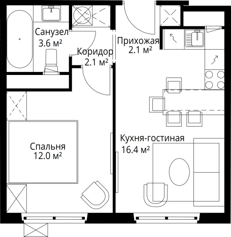 . Вариант № 5659051, 0, площадь - 36.2 квм, цена 9465069 рублей