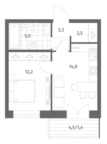 Купить однокомнатную квартиру в Ленинградской области. Вариант № 6057630, 0, площадь -  квм, цена 8747000 рублей