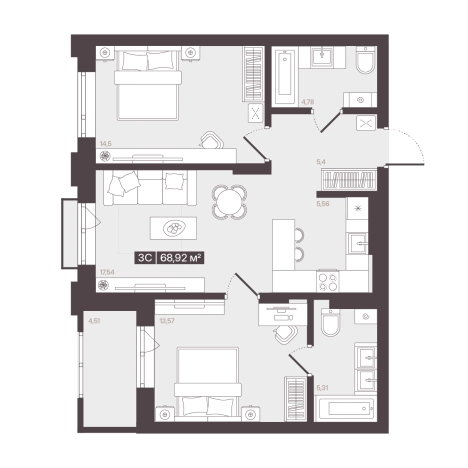Купить квартиру в новостройках в Кемерове. Вариант № 170676, 0, площадь -  квм, цена 10434420 рублей