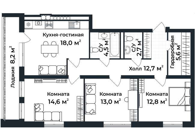 Купить трехкомнатную квартиру в новостройках в Коврове. Вариант № 149450, 0, площадь -  квм, цена 12826162 рублей