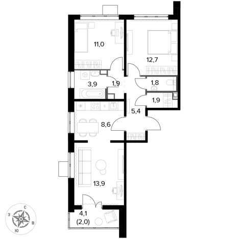 Купить трехкомнатную квартиру у метро Домодедовская в Видном. Вариант № 9904981, 0, площадь -  квм, цена 16967590 рублей