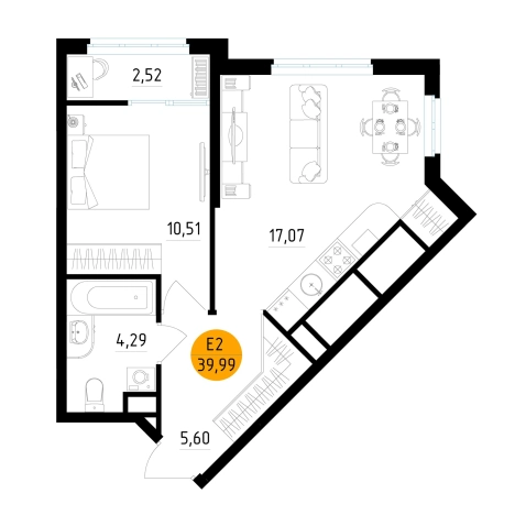 Купить однокомнатную квартиру в Рязанской области. Вариант № 155091, 0, площадь -  квм, цена 5557410 рублей