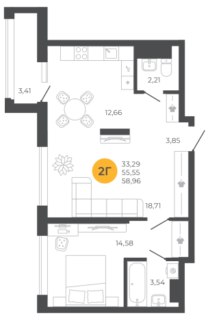 . Вариант № 2079500, 0, площадь - 57.26 квм, цена 6069560 рублей