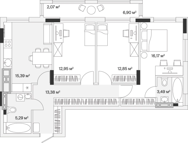 Купить трехкомнатную квартиру в новостройках в районе Центральный в Калининграде. Вариант № 100776, 0, площадь -  квм, цена 11822065 рублей