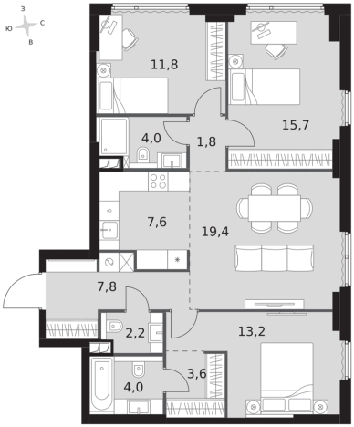 . Вариант № 134728, 0, площадь - 91.1 квм, цена 63587800 рублей
