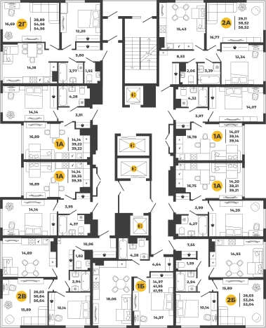 . Вариант № 98095, 1, площадь - 58.52 квм, цена 6349420 рублей