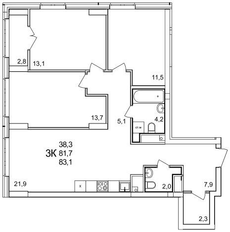 Купить трехкомнатную квартиру в ЖК Анкудиновский Парк в Нижегородской области. Вариант № 121121, 0, площадь -  квм, цена 12381900 рублей
