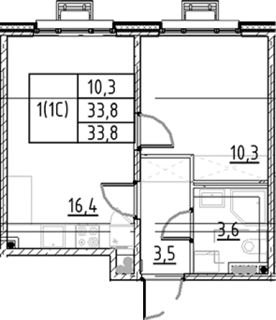 . Вариант № 7597799, 0, площадь - 33.8 квм, цена 7805298 рублей