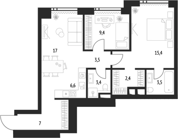 Купить двухкомнатную квартиру у метро Бутырская в Москве. Вариант № 99413, 0, площадь -  квм, цена 36429545 рублей