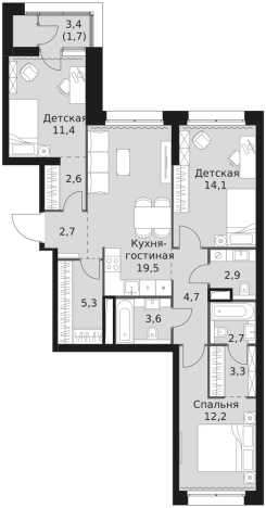 Купить трехкомнатную квартиру в новостройках в СЗАО в Москве. Вариант № 9496134, 0, площадь -  квм, цена 34541280 рублей