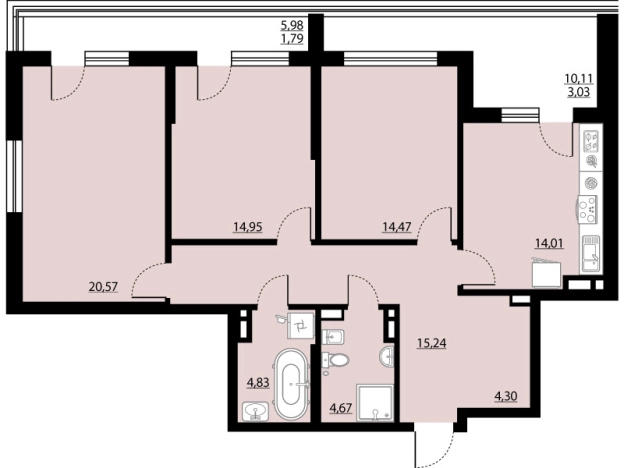 Купить трехкомнатную квартиру в ЖК Бунин в Воронеже. Вариант № 86895, 0, площадь -  квм, цена 16843427 рублей