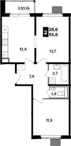. Вариант № 9837263, 0, площадь - 53.4 квм, цена 14044200 рублей