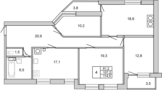 . Вариант № 8062786, 0, площадь - 107.2 квм, цена 17152000 рублей