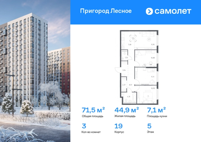 Купить трехкомнатную квартиру в новостройках у метро Зябликово в Московской области. Вариант № 10684544, 0, площадь - квм, цена 13851493 рублей
